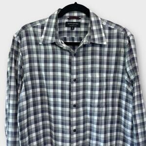 Banana Republic factory lightweight flannel shirt gray/blue/cream plaid medium